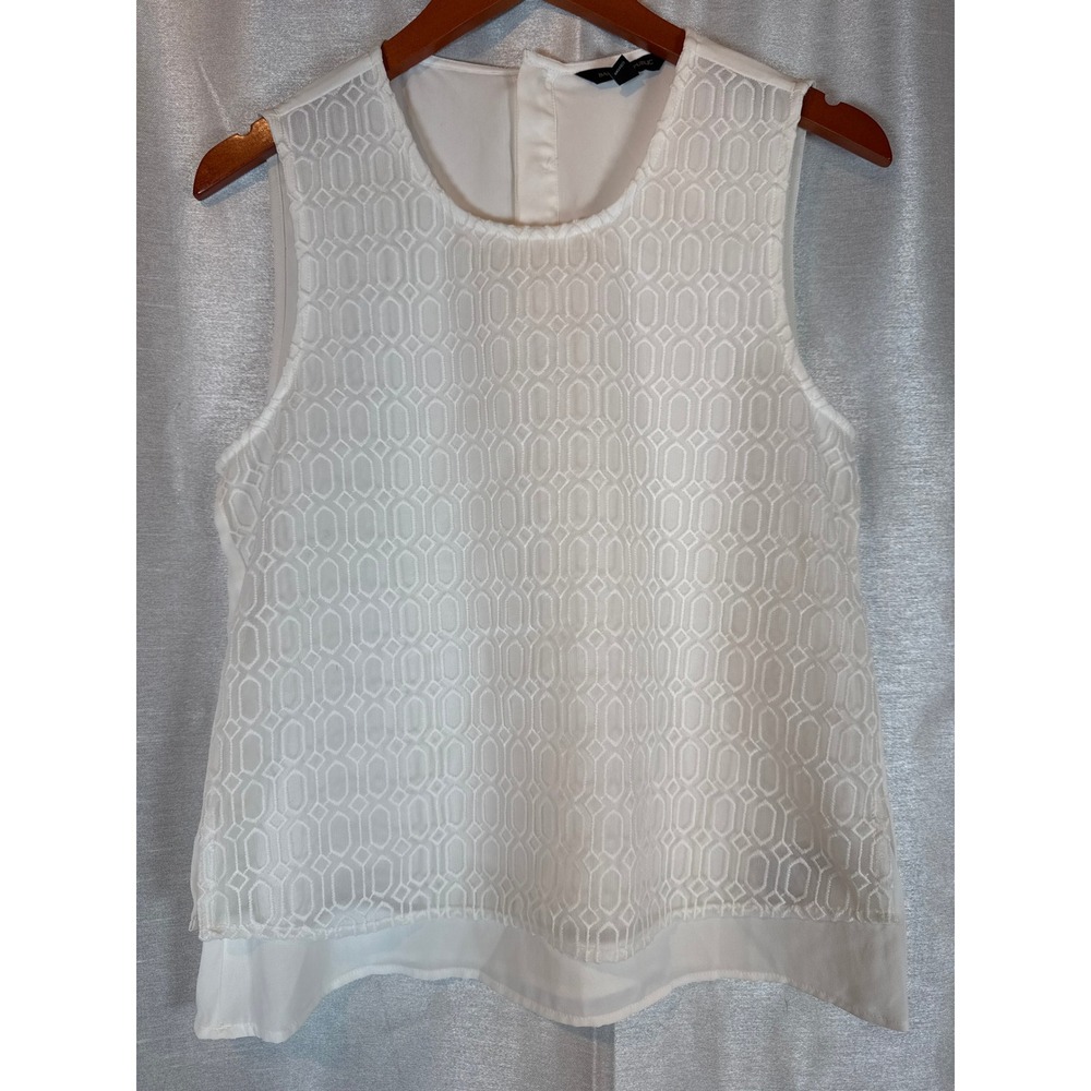 Banana Republic White Geometric Lace Overlay‎ Sleeveless Top Size S